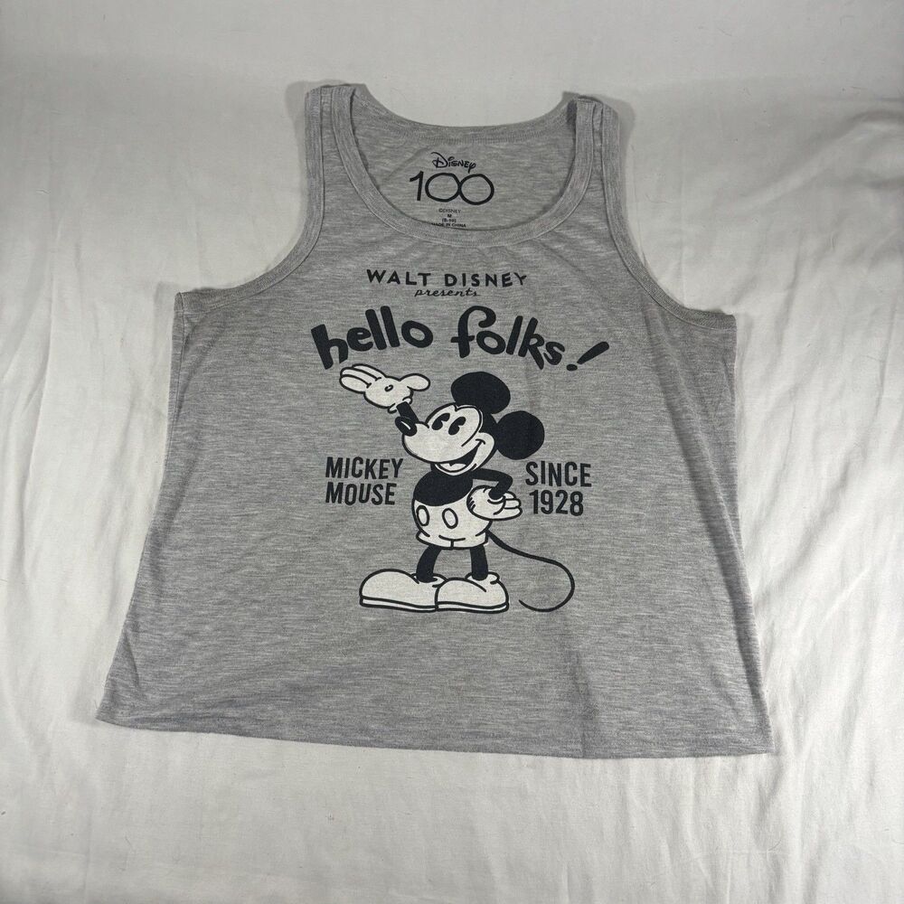 Disney 100 Mickey Mouse Gray Hello Folks Tank Top Women’s M